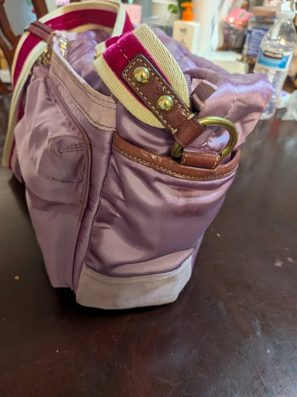 Coach Pink Nylon Crossbody with Pom Pom Charm
